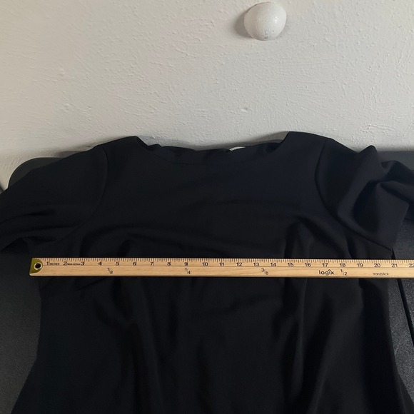 Calvin Klein Sheath Dress Sz 14W Black Mesh Trim Bell Sleeve Cocktail Party - Picture 11 of 15